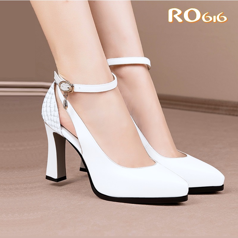 Giày cao gót nữ 8cm giày bít nữ đế đúp thời trang hàng hiệu Rosata da PU cao cấp RO616