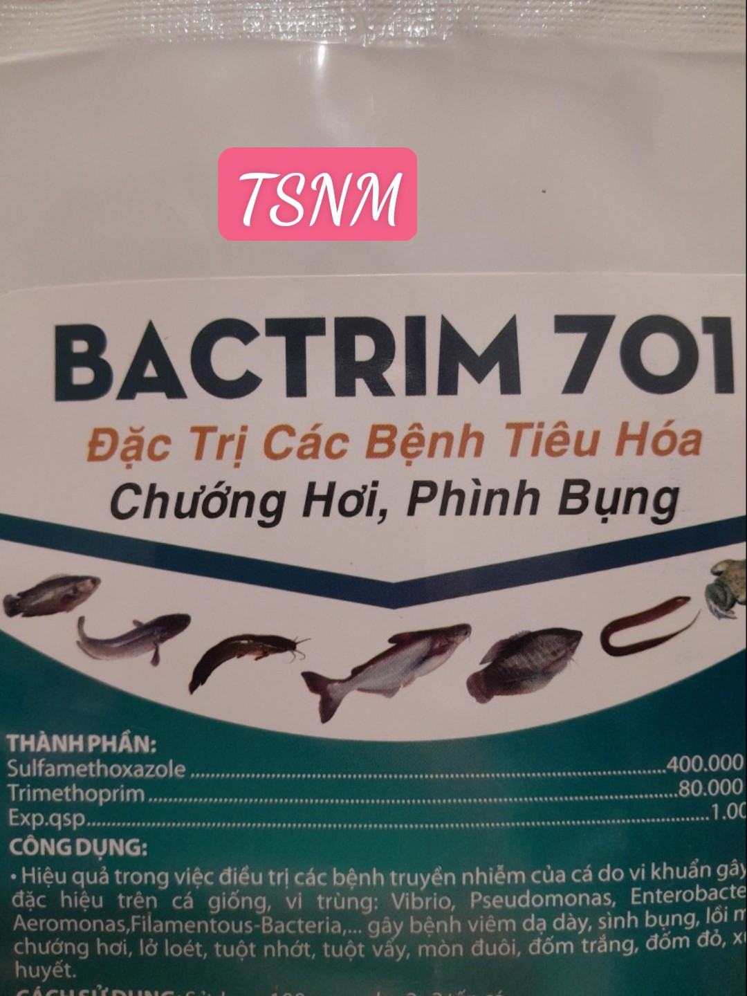 Gói 100g - bactrim 701 - chuyên về đường ruột cho cá, lươn, ếch
