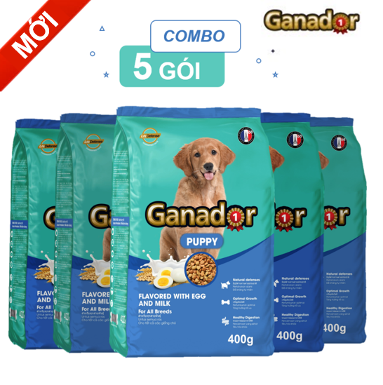 [Mới]Combo 5 gói Thức ăn cho chó con Ganador vị Trứng và Sữa Egg and Milk 400gram