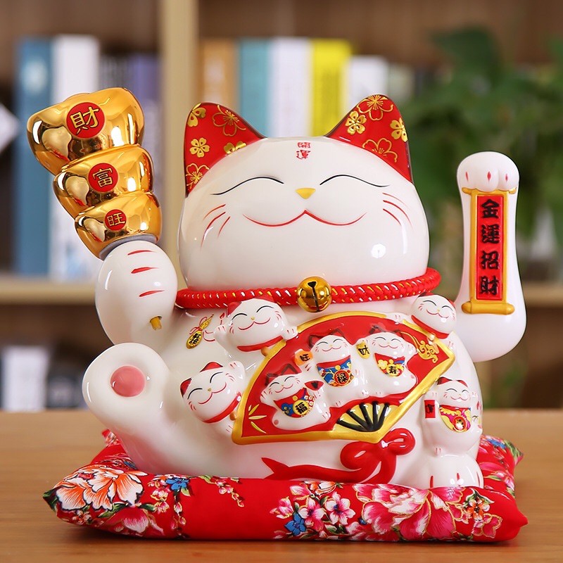 Mèo Thần Tài Cầm Kẹo Hồ Lô Đỏ Cao 27 Cm