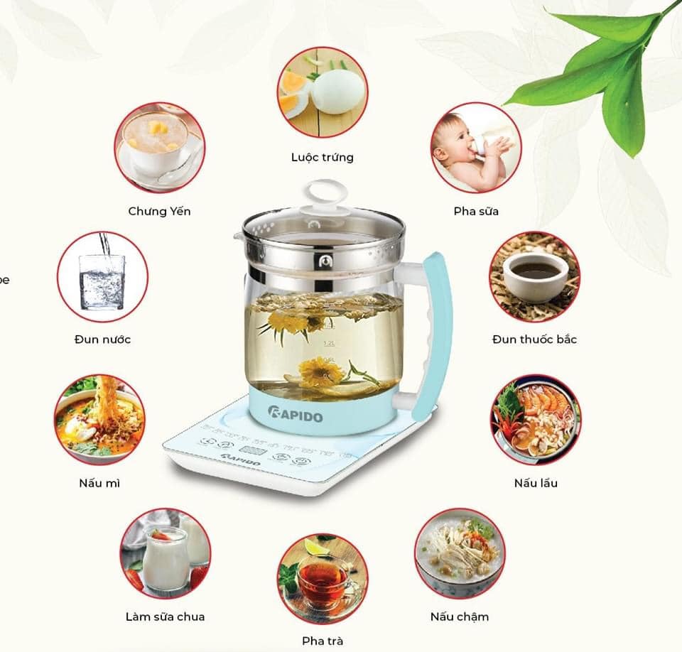 ấm điện đa năng Rapido 1.8l bằng thủy tinh
