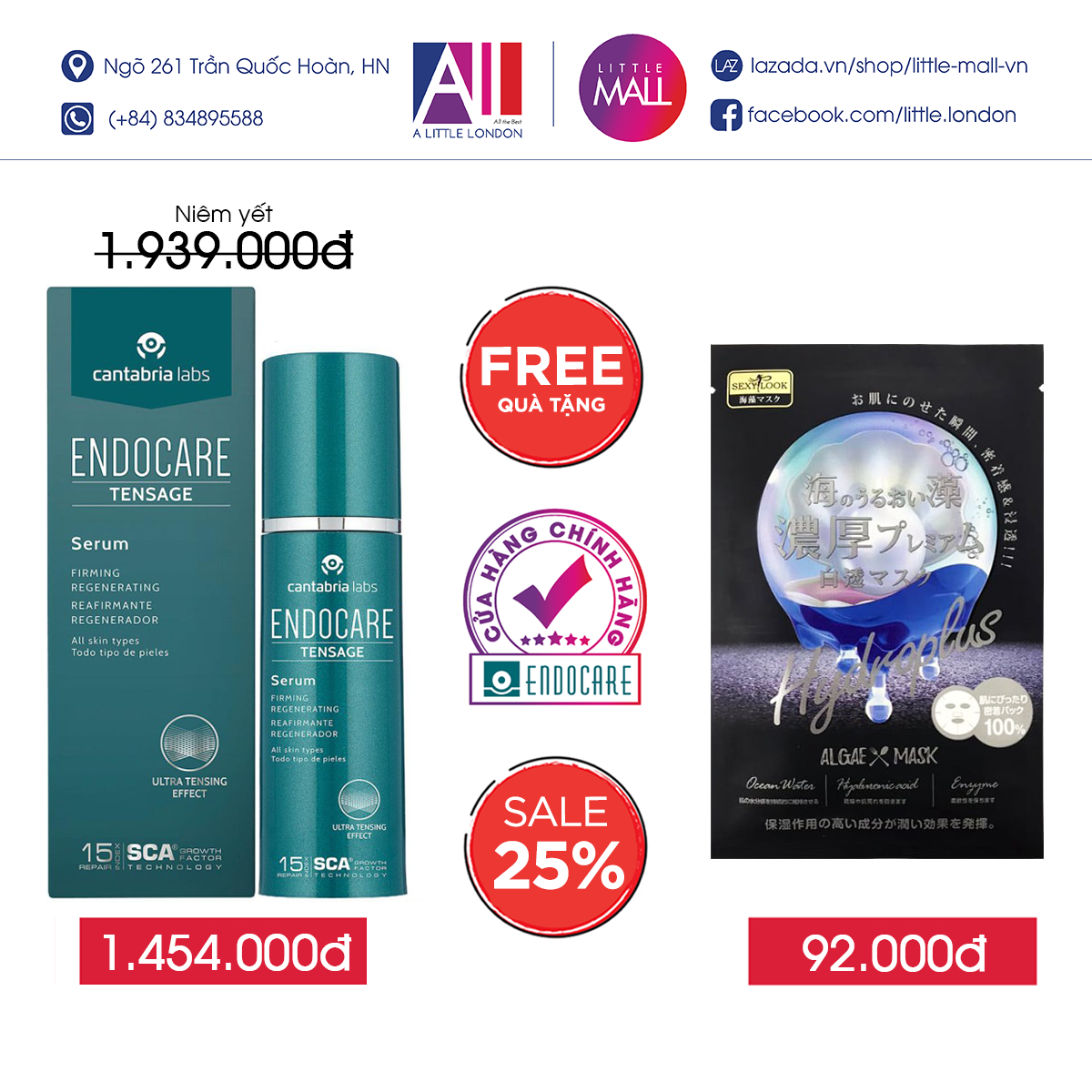 Serum phục hồi, chống lão hóa, đều màu da Endocare tensage serum firming regener 30ml TẶNG mặt nạ Sexylook