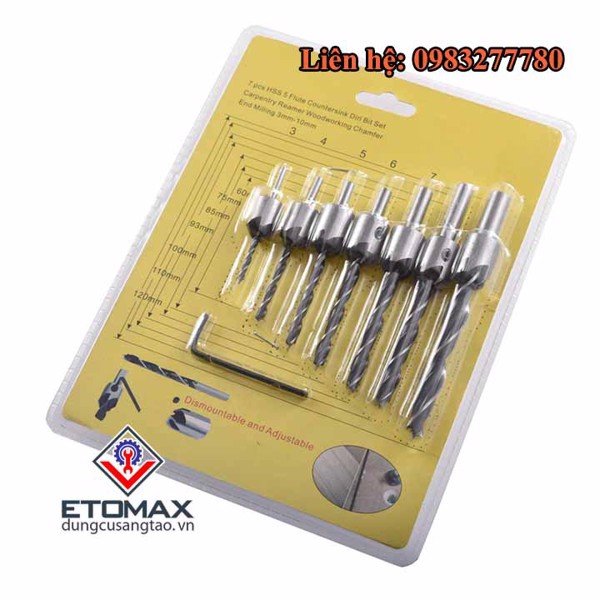 Bộ 7 mũi khoan mồi bắt âm vít trên gỗ từ 3mm đến 10mm