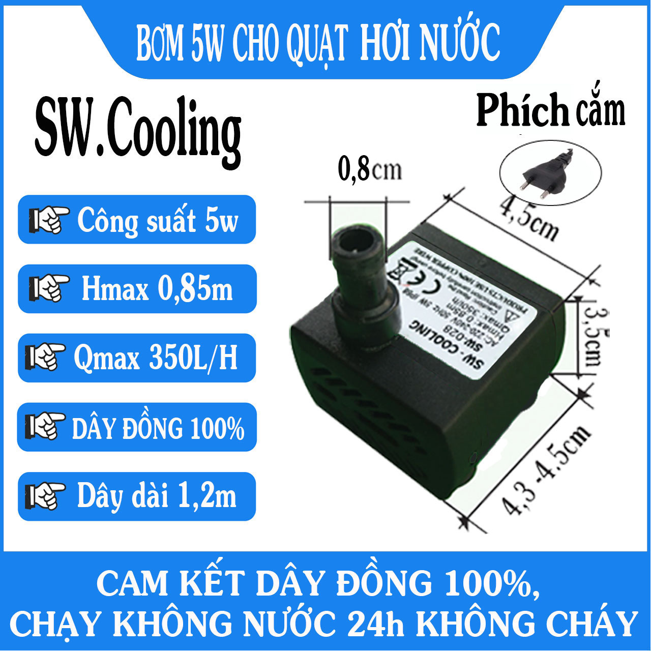 Bơm nước 5w tiểu cảnh, bể cá mini dây đồng