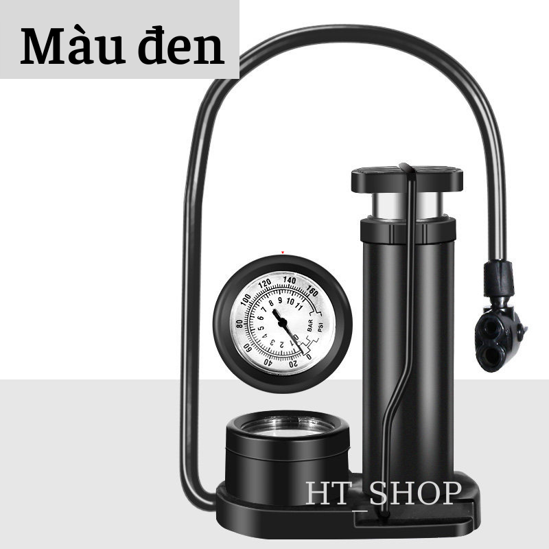Bơm xe đạp bơm xe máy đạp chân áp suất cao 160 Psi có đồng hồ bơm khỏe nhanh đầy hơi, bơm mini cầm tay đa năng nhỏ gọn
