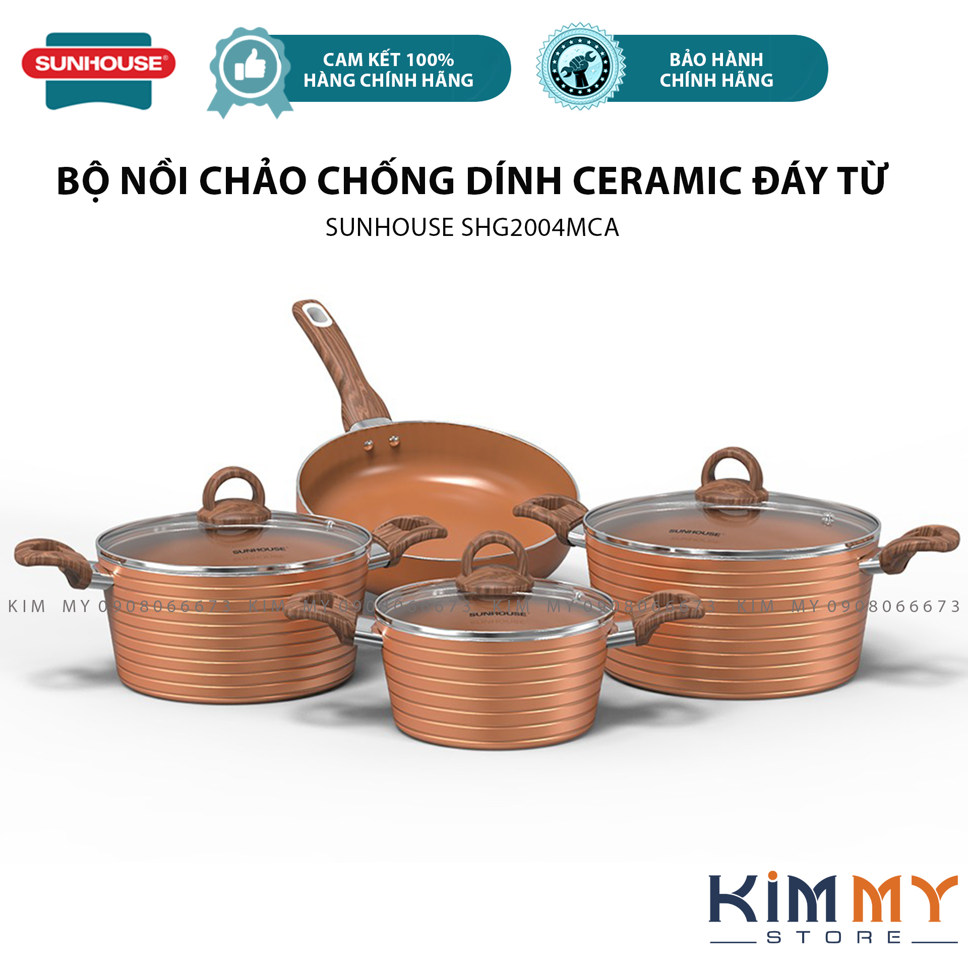 BỘ NỒI CHẢO CHỐNG DÍNH CERAMIC ĐÁY TỪ SUNHOUSE SHG2004MCA