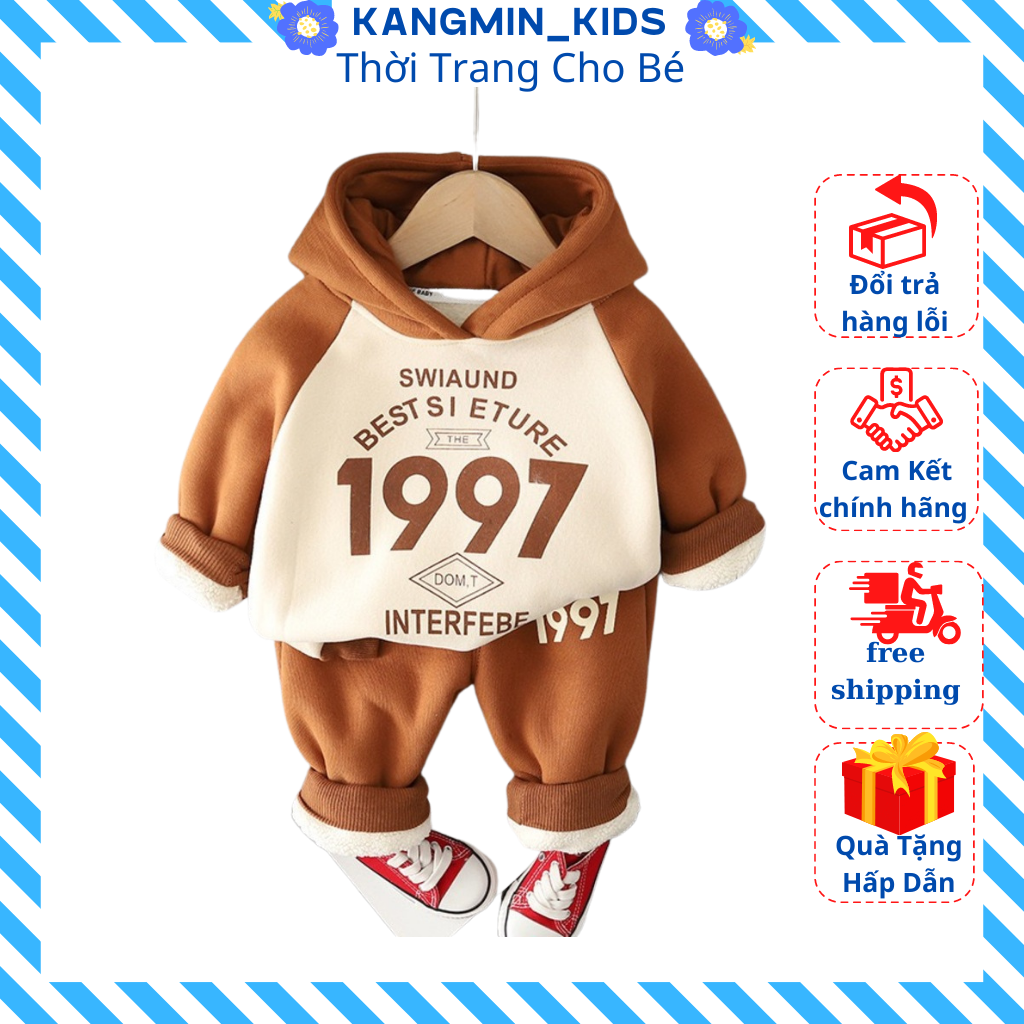 Bộ Thu Đông Có Mũ 1997 Cho Bé Trai Chất Nỉ Bông, Đồ Bộ Bé Tai Từ 7-28kg - KANGMIN KIDS