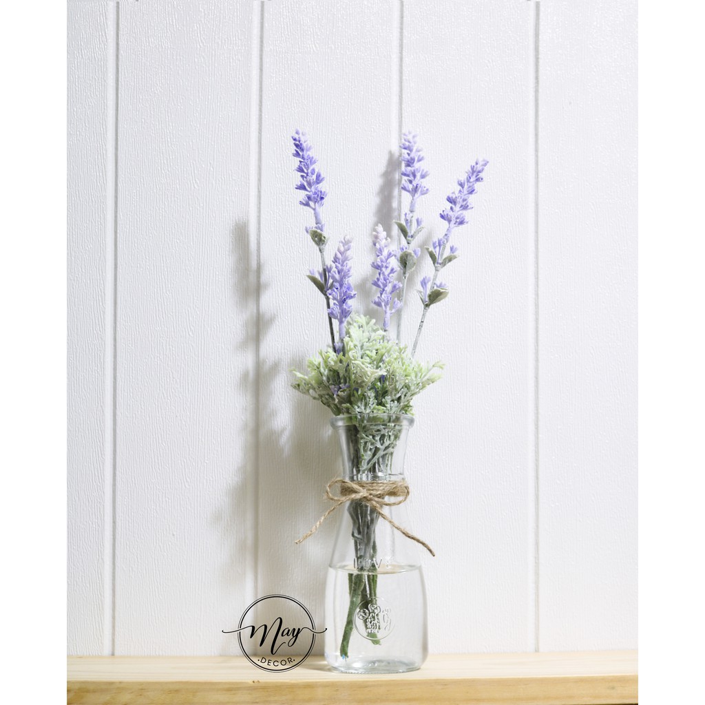 Hoa giả - Lọ hoa lavender phấn tuyết cao cấp