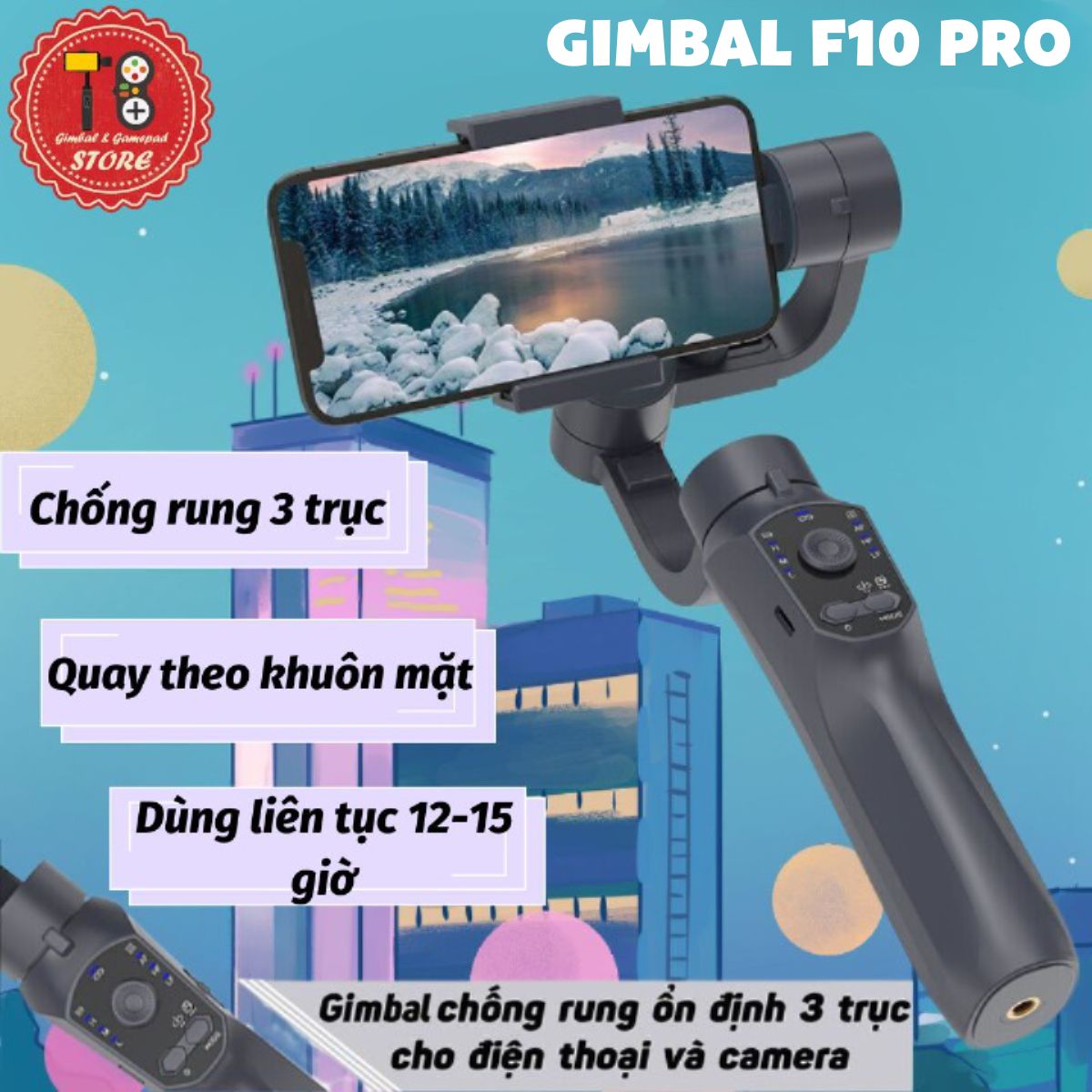 Gimbal F10 3Axis Pro Tích hợp sạc dự phòng Pin 3200 mAh Gậy quay phim chống rung tự động quay theo khuôn mặt điều khiển 4 chiều dễ dàng