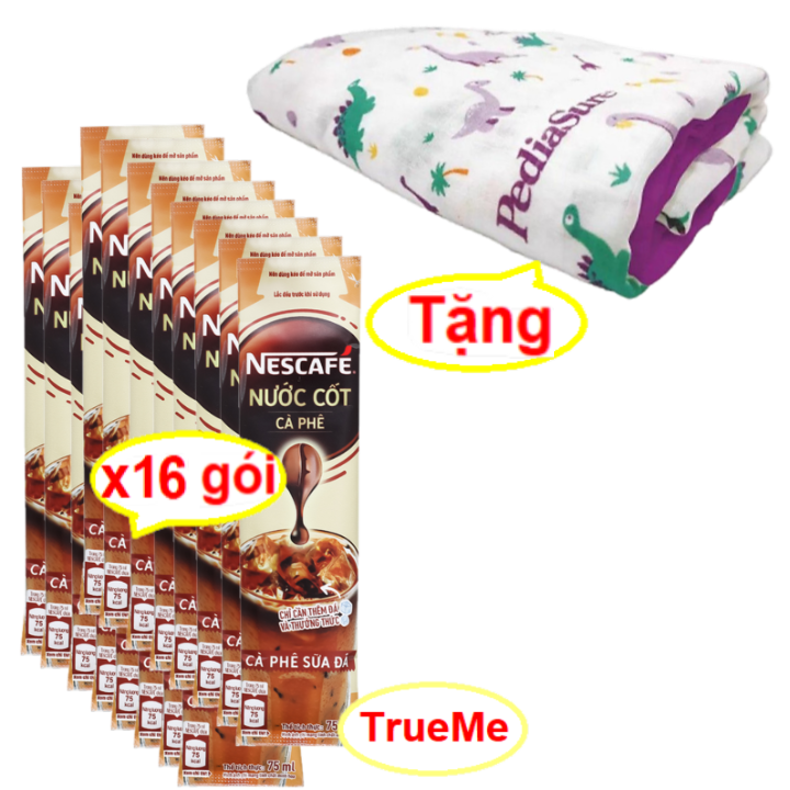 [Tặng Mền Sợi Tre Cao Cấp] Combo x16 gói nước cốt cafe Nescafe vị cà phê sữa đá (75ml/gói) - Ca phe nuoc cot- cafe sữa đá - ca phe sua da - coffee - ca phe pha phin - ca phe hoa tan - nessua75 trueme truemenews LazadaTrueMe