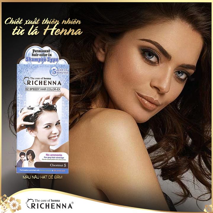 Thuốc nhuộm tóc phủ bạc thảo dược dạng gội Richenna EZ Speedy Hair Color-EX 60g