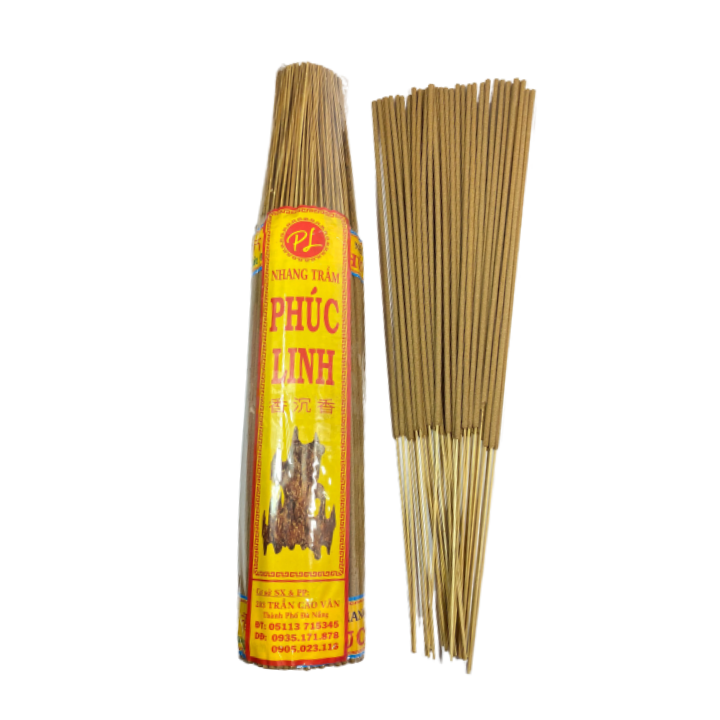 Nhang Trầm Hương-Nhãn Vàng Đậm-Dài 38 cm-500gr-300 cây-Trầm Hương Phúc Linh-Trầm Hương Nguyên Chất, Cam Kết Không Hương Liệu và Hóa Chất