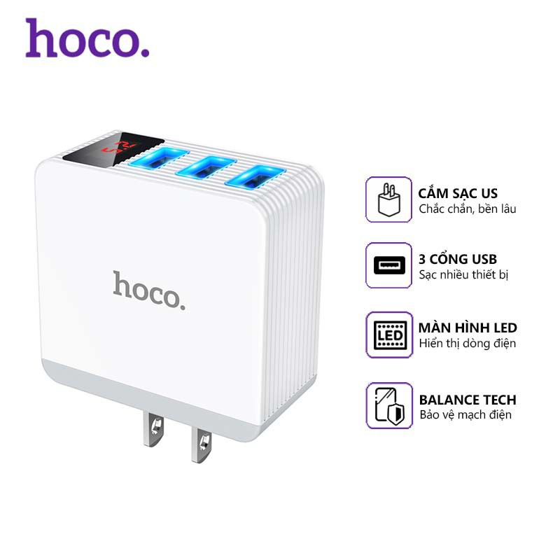 Cóc sạc nhanh 3 cổng usb 3.4a hoco dc03 pro max