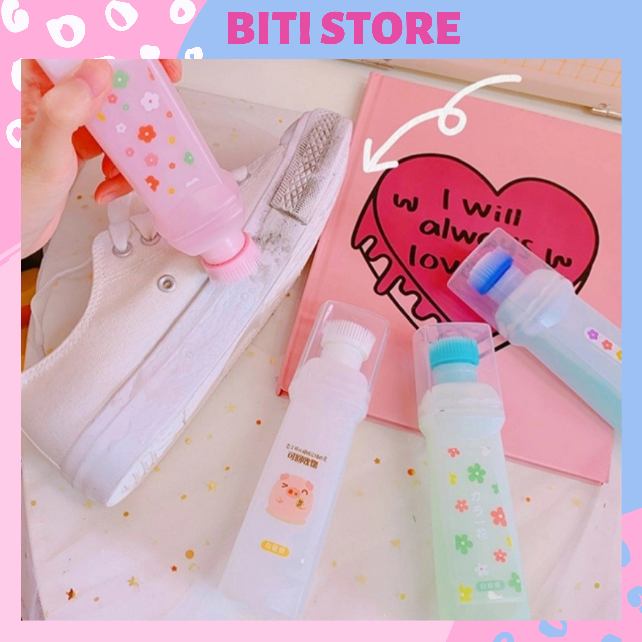 🍓Chai Tẩy Trắng Giày Có Đầu Chải Tiện Lợi Họa Tiết Đáng Yêu BiTi Store