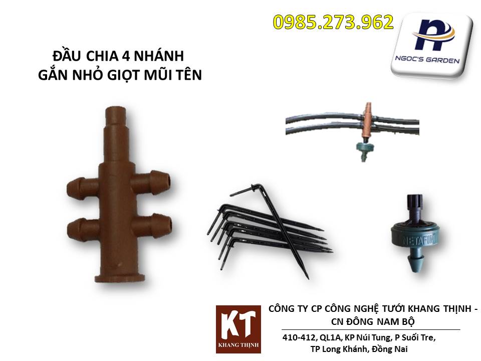 Đầu chia 4 nhánh gắn bù áp Netafim (10 cái)