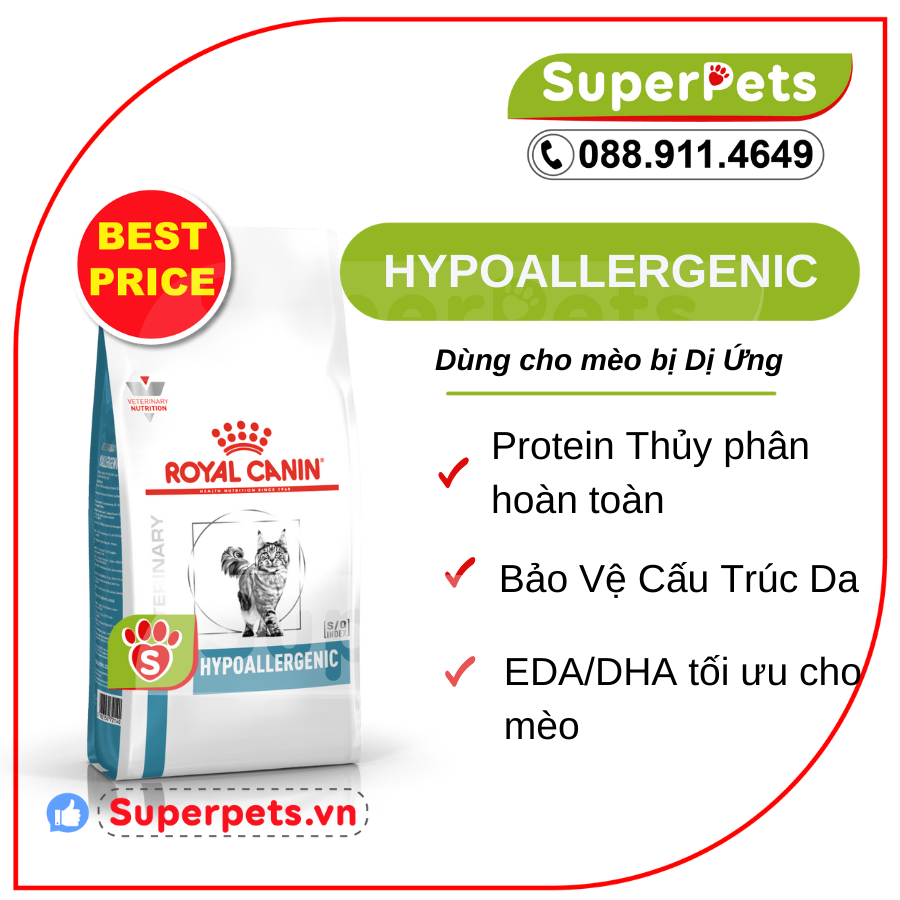 Hạt khô royal canin hypoallergenic feline 400g ,2.5kg hổ trợ mèo gặp vấn đề về dị ứng superpets việt nam