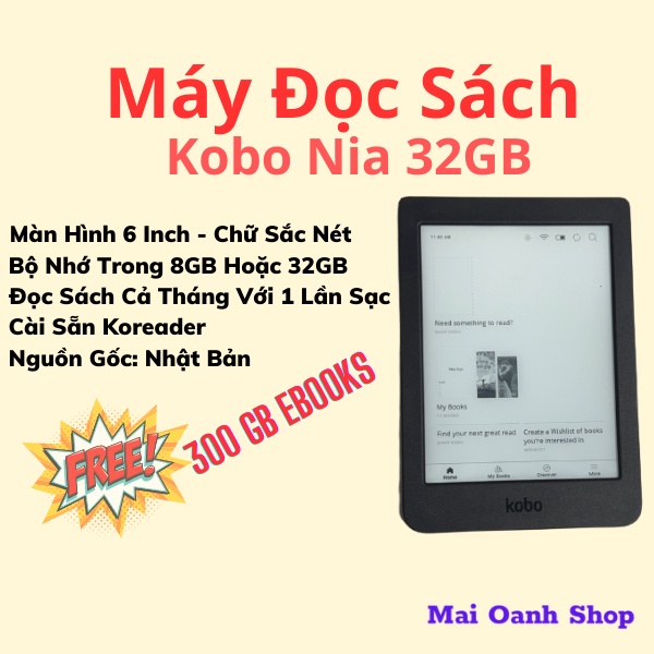 Máy Đọc Sách Điện Tử Kobo Nia 32GB - Cài Sẵn Koreader, Từ Điển, Patch