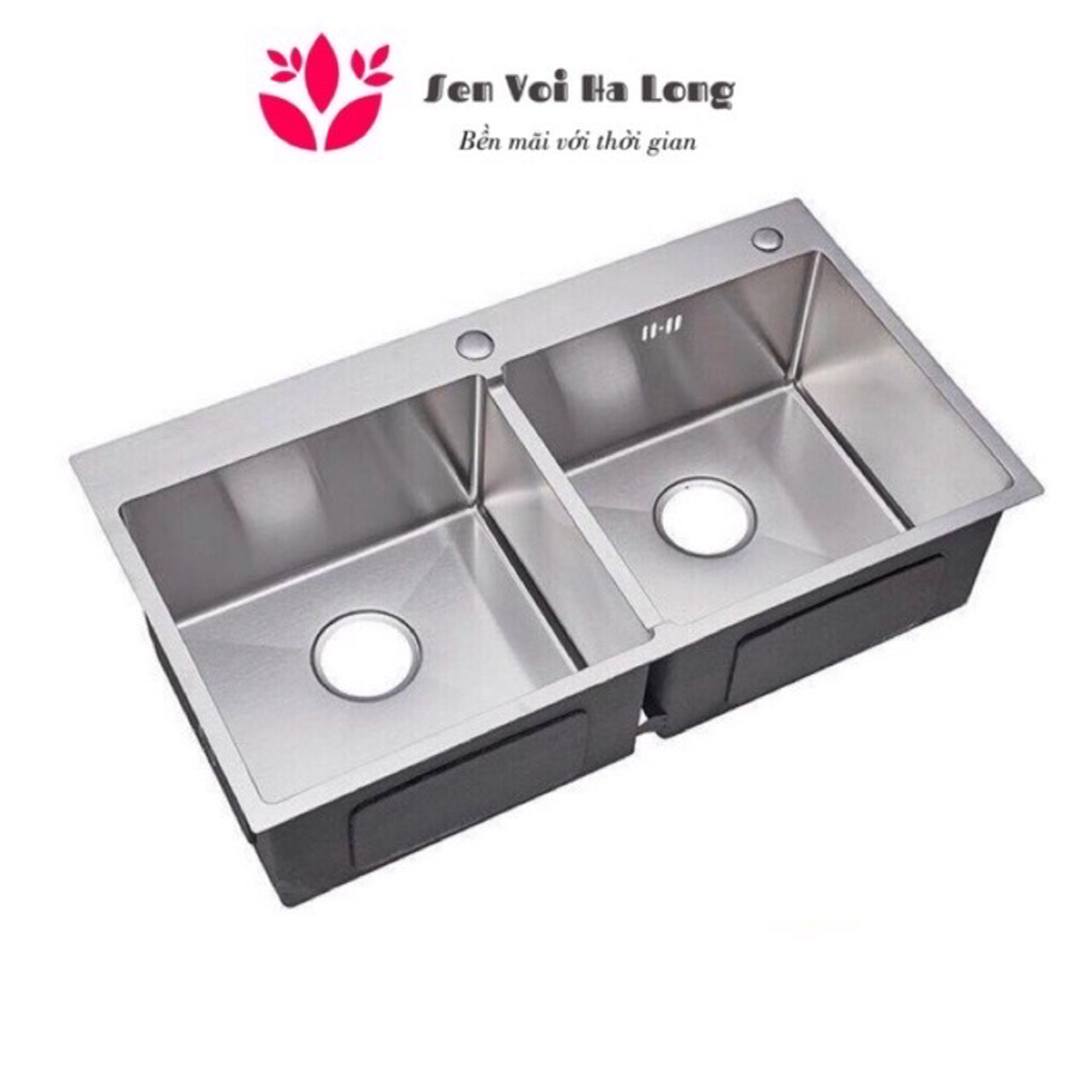 Combo chậu rửa bát 2 hố cân và vòi nóng lạnh inox 304
