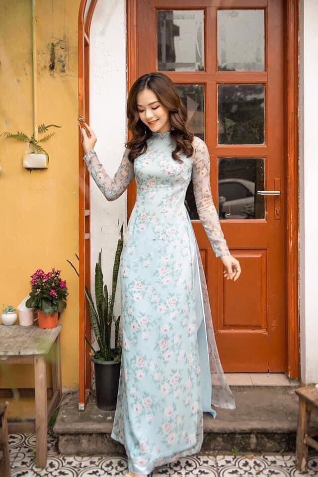 ÁO DÀI xanh ngọc voan 4 tà nhẹ nhàng siêu đẹp