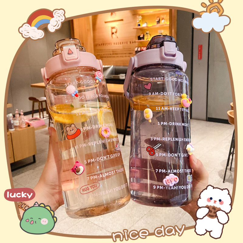 Bình Nước Sport Cup Thể Thao Dễ Thương. Bình Đựng Nước Phong Cách, Có Ống Hút Dung Tích Lớn Có Vạch Báo Giờ Uống Nước