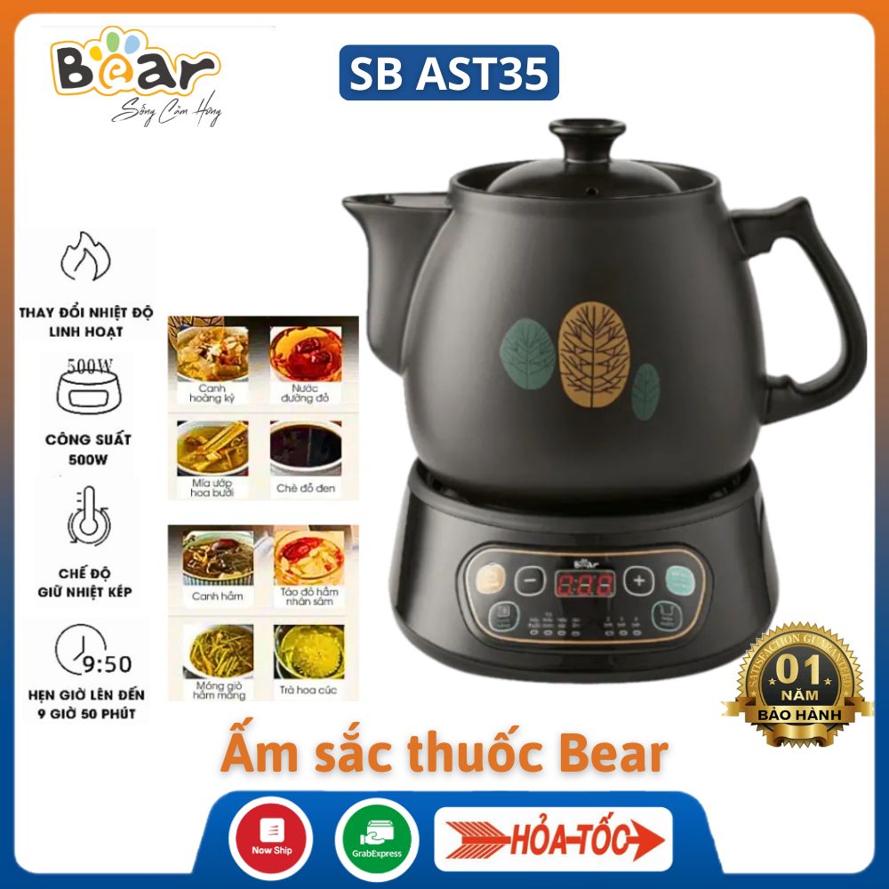 Siêu sắc thuốc bằng điện Bear SB AST3 - ấm sắc thuốc 3.5 lít gốm sứ cao cấp tự động bảo hành 12 tháng