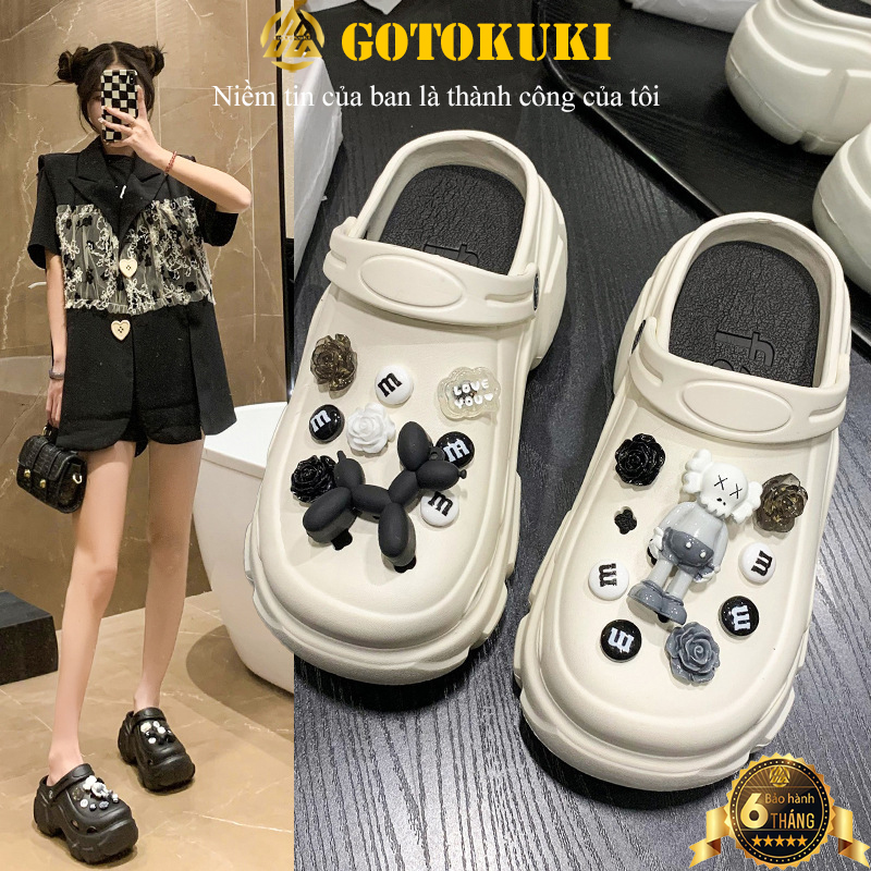Dép sục cross độn đế tăng chiều cao 7cm tặng kèm sticker gấu bearbrick dễ thương hot 2023 d7767