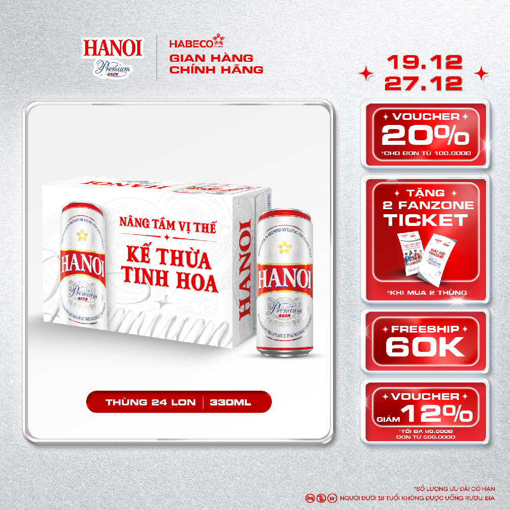 Thùng 24 lon Bia Hanoi Premium - HABECO 330ml lon