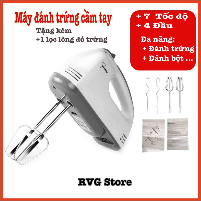[HCM]Máy đánh trứng đánh bột cầm tay 7 Cấp độ 4 Đầu thép không gỉ Bảo hành 1 đổi 1 Hàng công ty