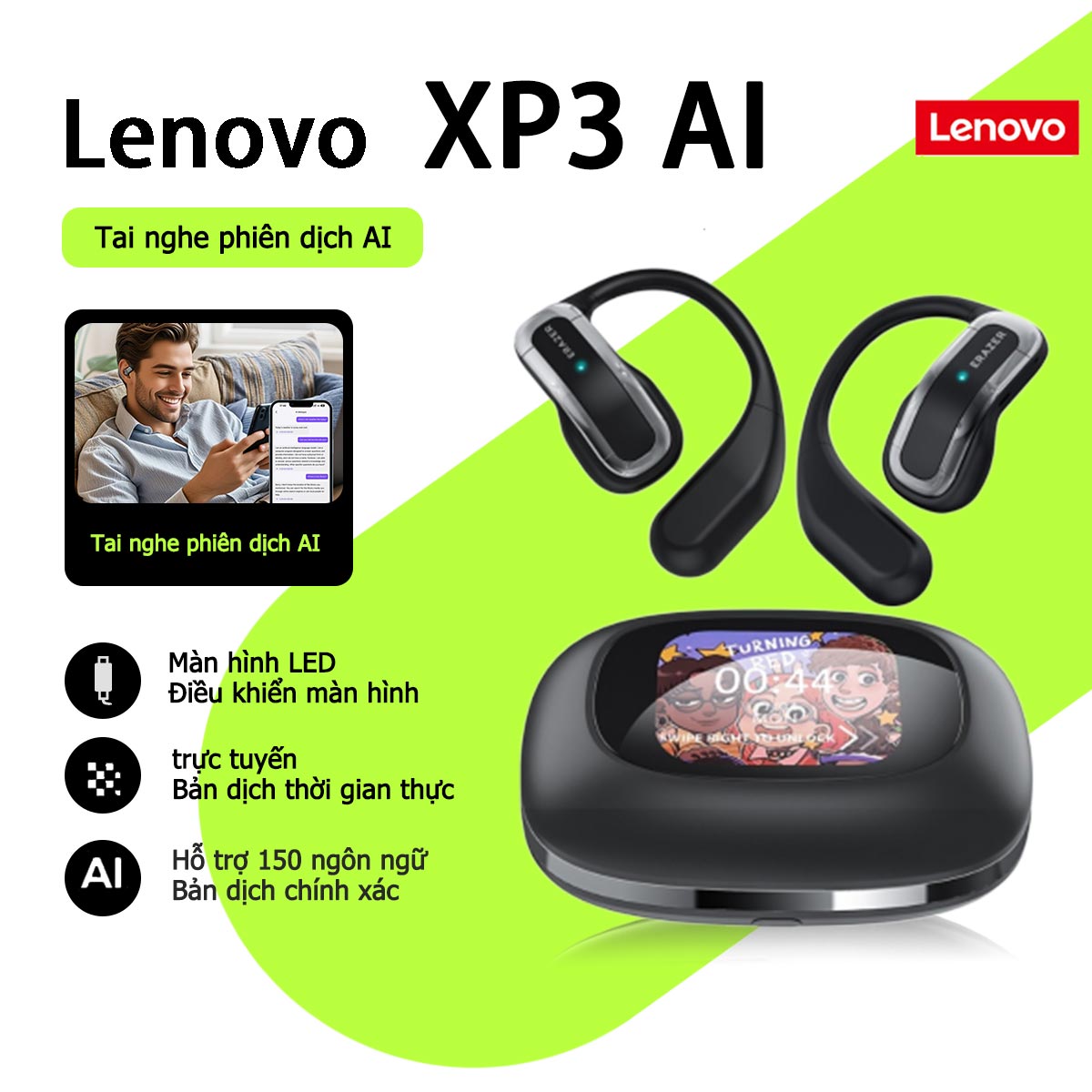 Lenovo ERAZER XP3 Tai nghe phiên dịch AI điều khiển màn hình LED Tai nghe Bluetooth Bluetooth 5.4 không dây thực sự tai nghe chống nước giảm tiếng ồn