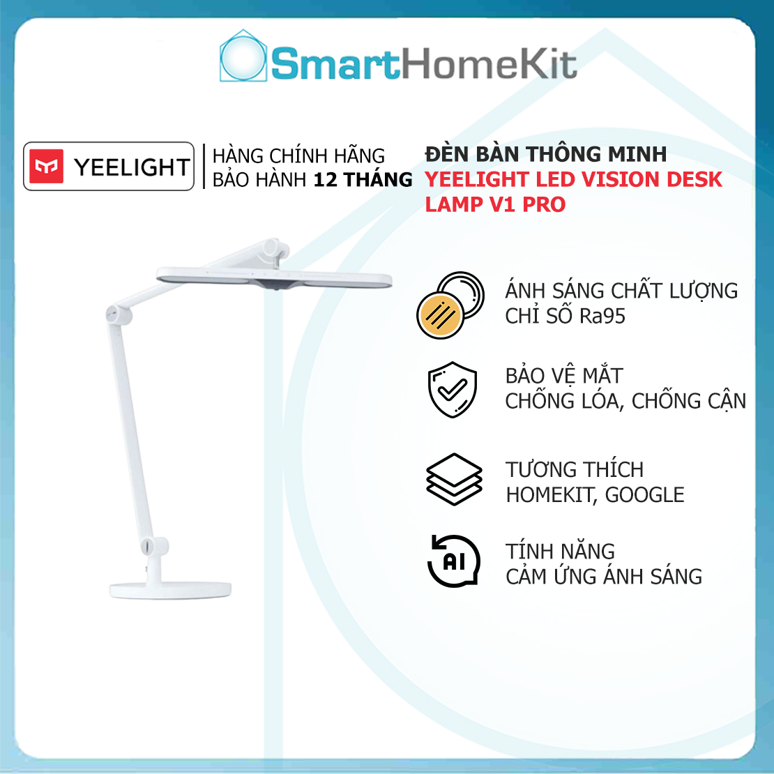 Đèn bàn Yeelight LED Vision Desk Lamp V1 Pro an toàn cho mắt - điều khiển bằng điện thoại - Chống Cận, chống lóa - Hàng Chính Hãng Quốc Tế