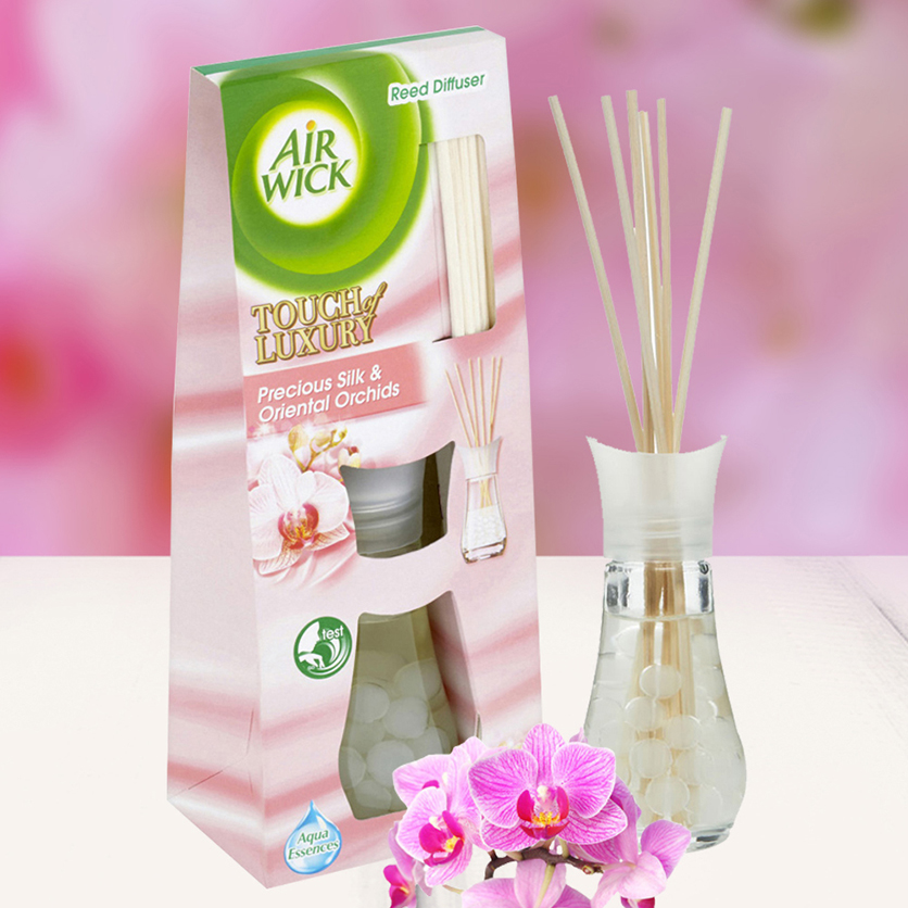 Bộ khuếch tán tinh dầu que mây Air Wick Precious Silk & Oriental Orchids 30ml  - lụa, hoa phong lan