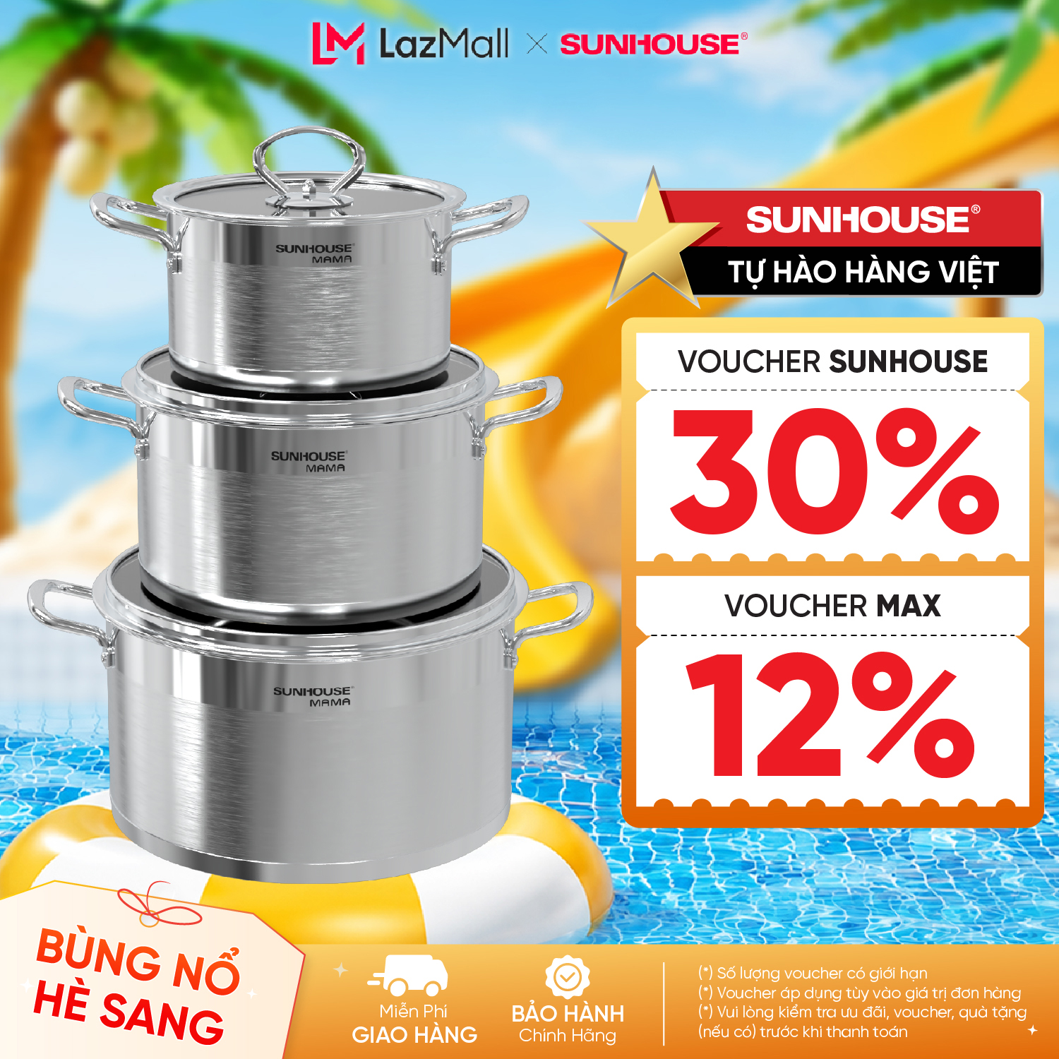 Bộ nồi inox 5 đáy - Dùng được với mọi loại bếp Sunhouse Mama SH784 - 5 lớp đáy tỏa nhiệt đều, giữ nhiệt lâu, hạn chế cháy khét- Đường kính lòng nồi 16 – 20 – 24cm