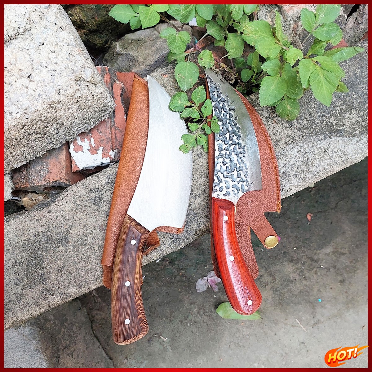 Dao bầu lọc thịt nhà bếp thép nhíp đánh chống dính cán ốp cao cấp kèm bao da