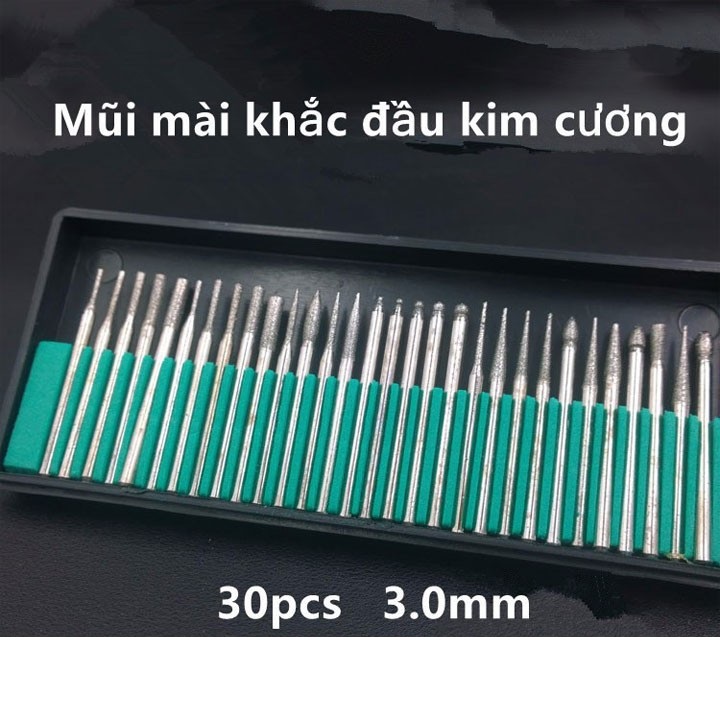 Bộ 30 mũi khắc mài hợp kim trục 3mm