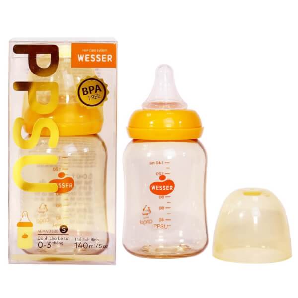 Bình sữa Wesser PPSU dung tích 140ml/250ml - Chất liệu nhựa an toàn cho bé - Bình sữa cổ rộng, núm ti siêu mềm