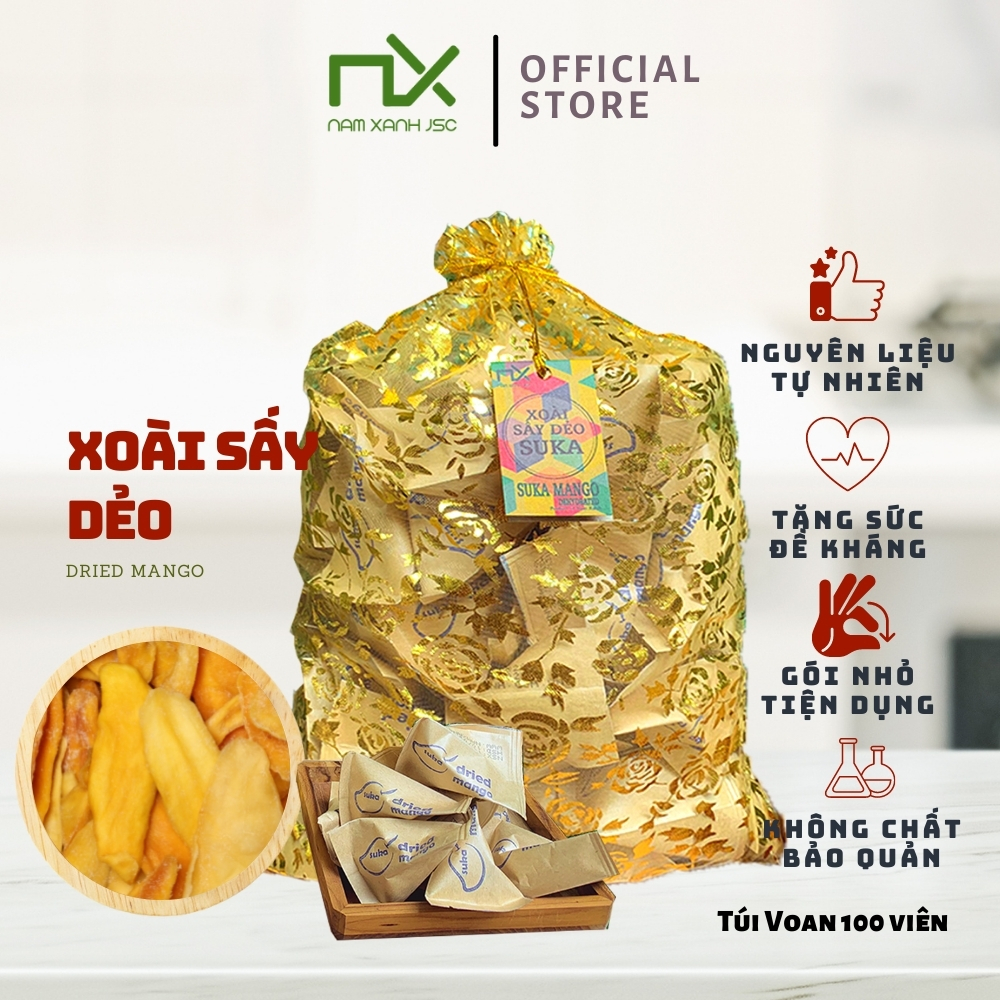 Mứt Xoài Sấy Dẻo Chua Ngọt - Dried Mango Nam Xanh Loại 2 Túi 100 Gói