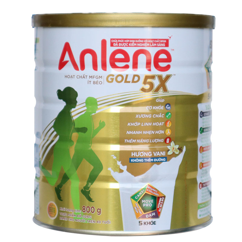 Sữa bột Anlene Gold 5X hương vani. Lon 800g (trên 40 tuổi)