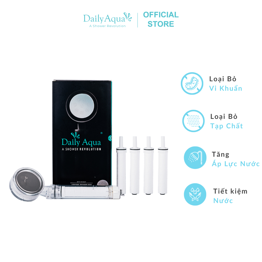 [HCM]Daily Aqua Bộ vòi sen lọc nước tăng áp - 1 vòi sen và 5 lõi lọc nước