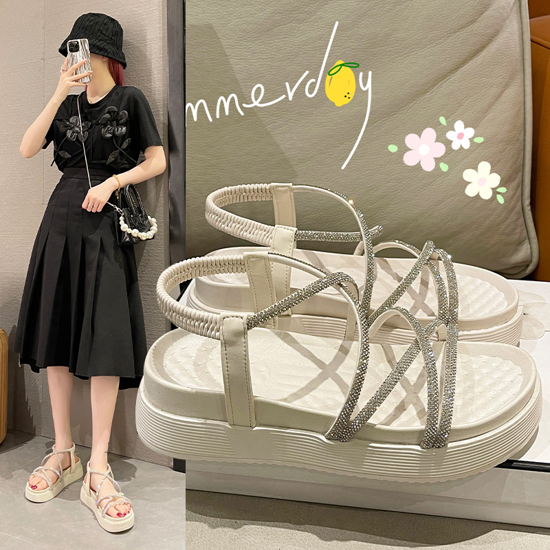 Sandal nữ dây chéo đính đá chất xịn, hàng QC Full Box