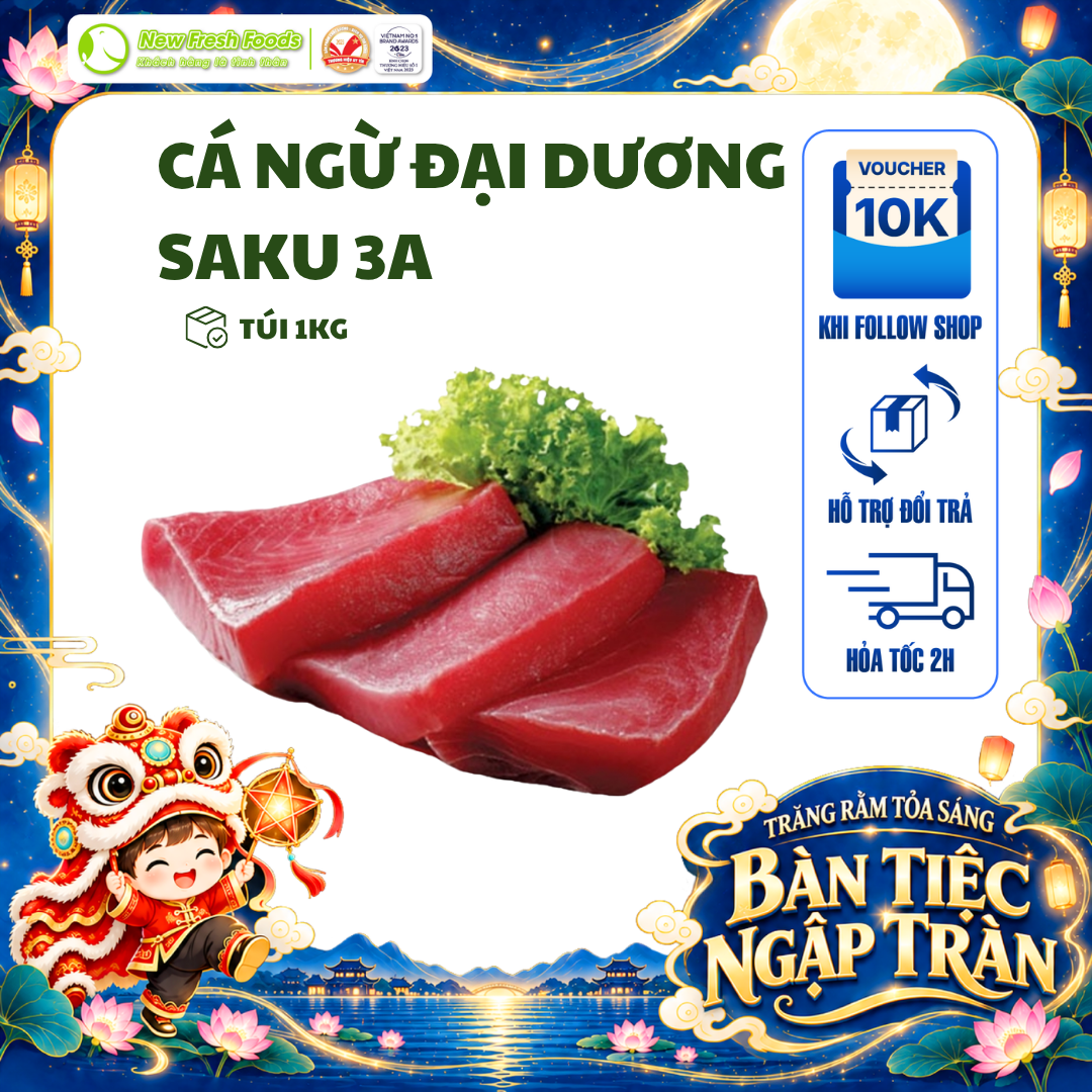 [HỎA TỐC HCM] Cá Ngừ Đại Dương Saku 2A-3A Cắt khúc xuất khẩu (Phần Thăn Lưng) màu đỏ tươi, thịt dẻo nạc cao - Túi 1 Kg