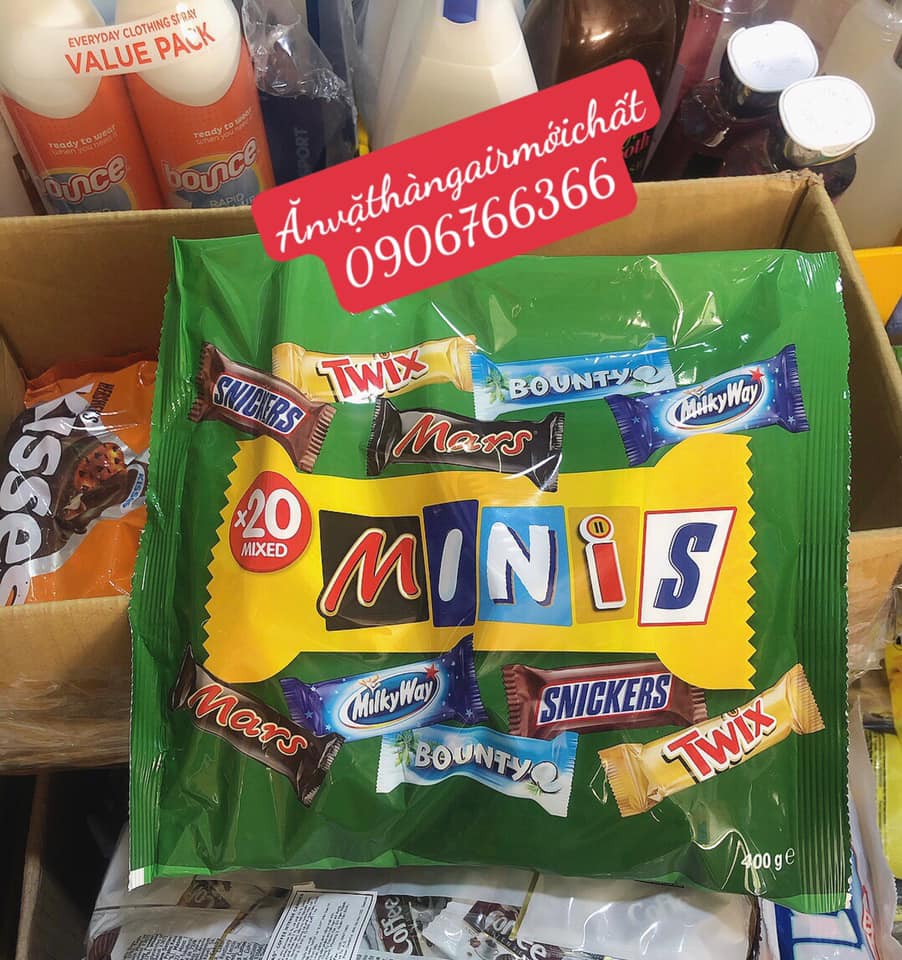 Socola hỗn hợp minis mixed 20 thanh - gói 400 gram chuẩn mỹ