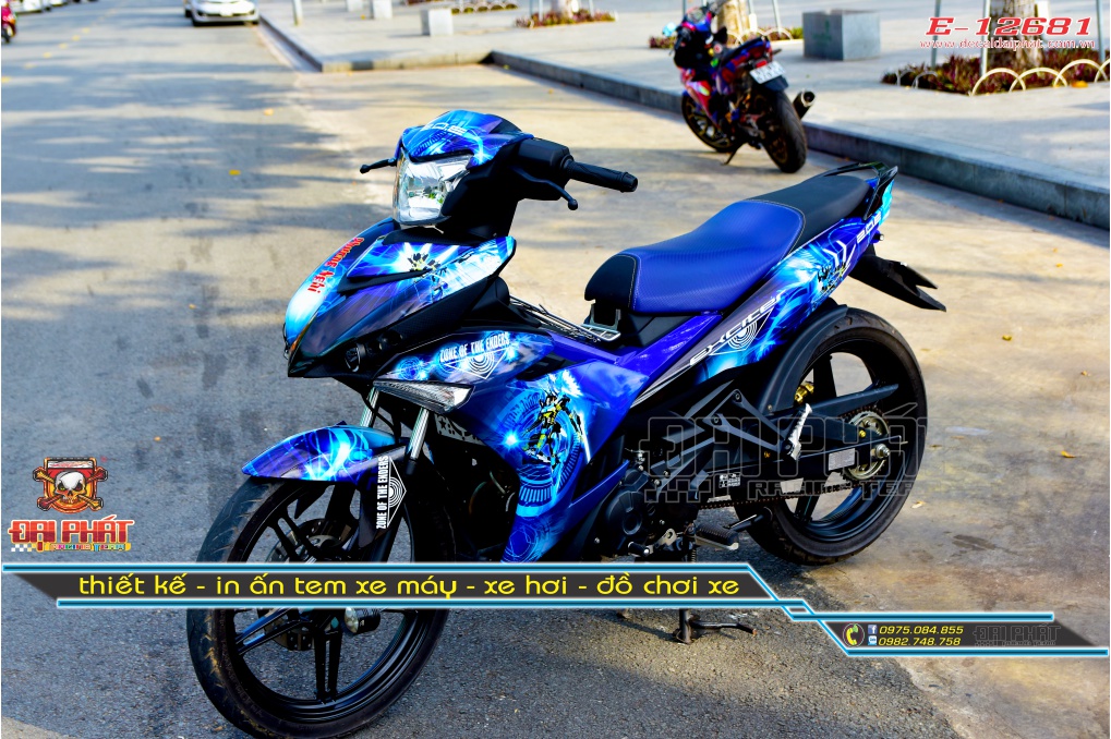 Tem Trùm Xe Exciter 150 Xanh Trắng Cực Chất