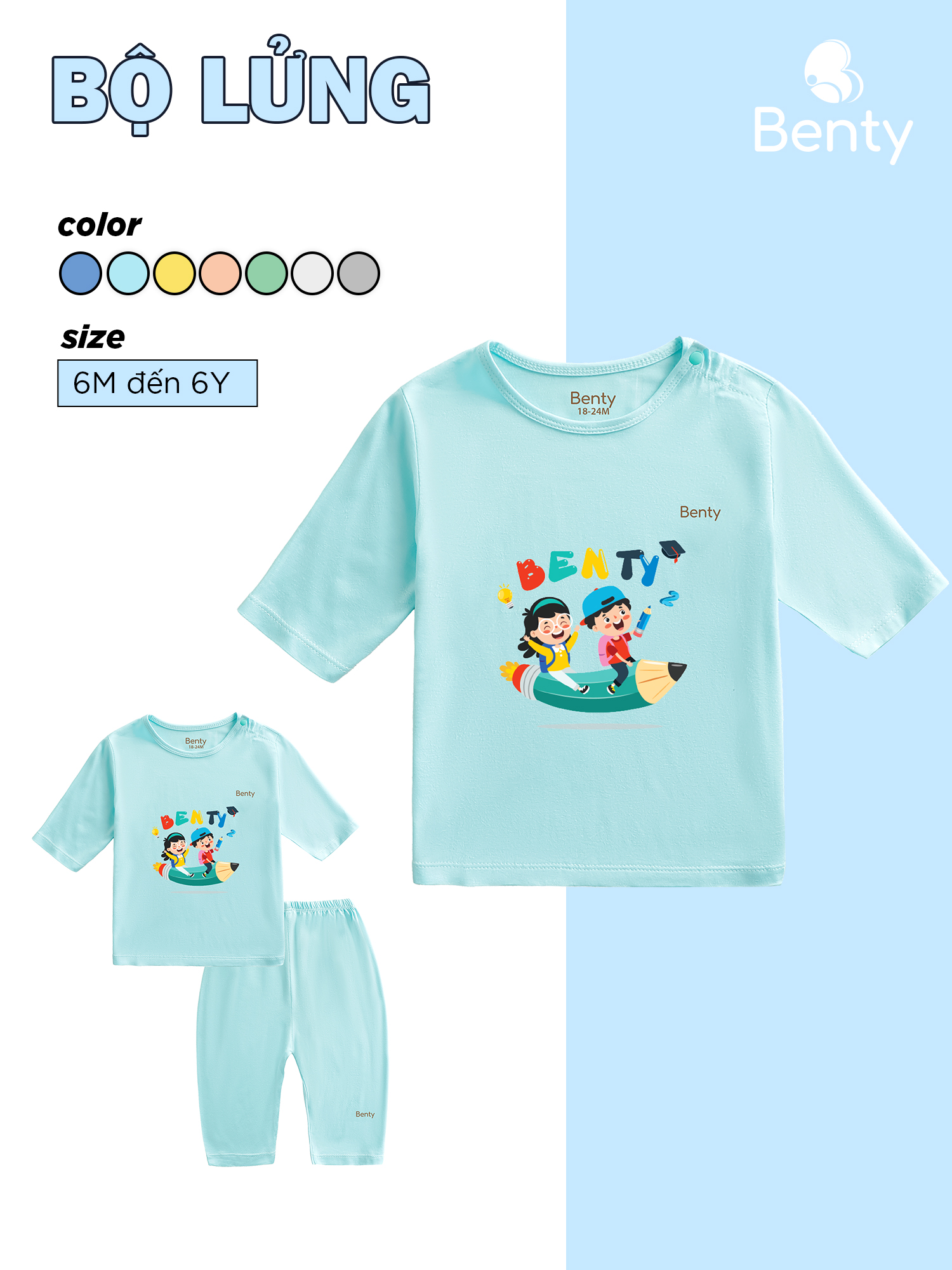  Bộ quần lửng áo lửng cài vai BENTY BT033 chất vải mềm mịn đồ bộ trẻ em cao cấp cho bé trai bé gái 