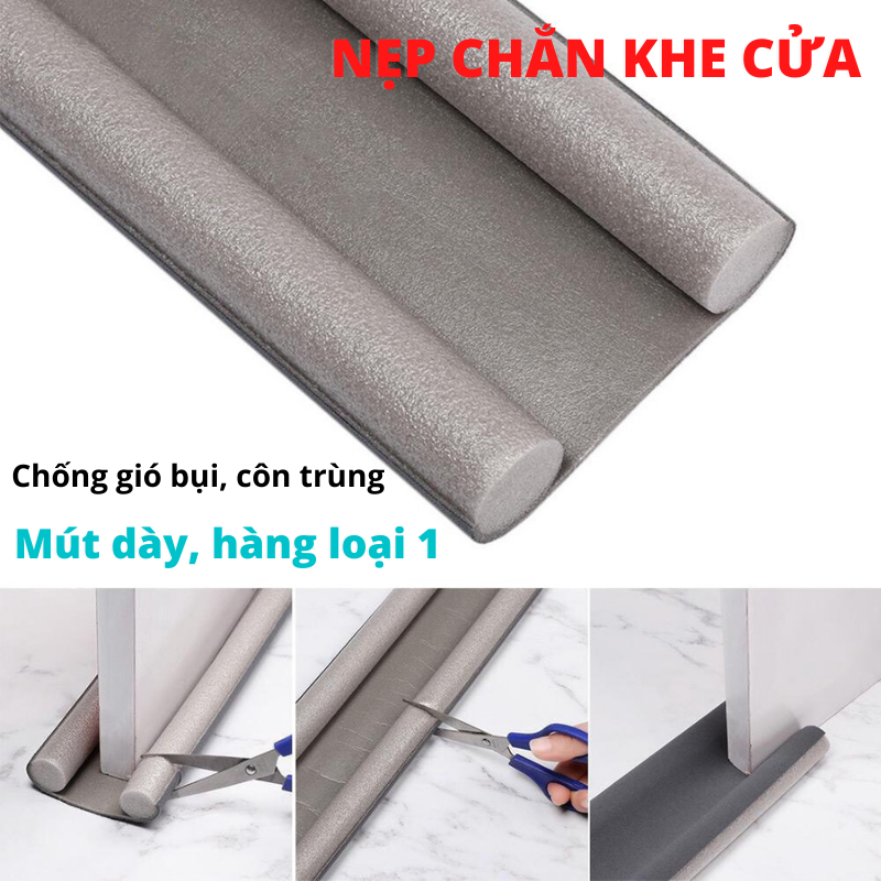 Nẹp Xốp Chặn Khe Cửa Chống Ồn, Chắn Gió, Chặn Côn Trùng, Chống Kẹt Tay Chân Bé, Ron To, Ôm Chặt Cửa, Màu Xám