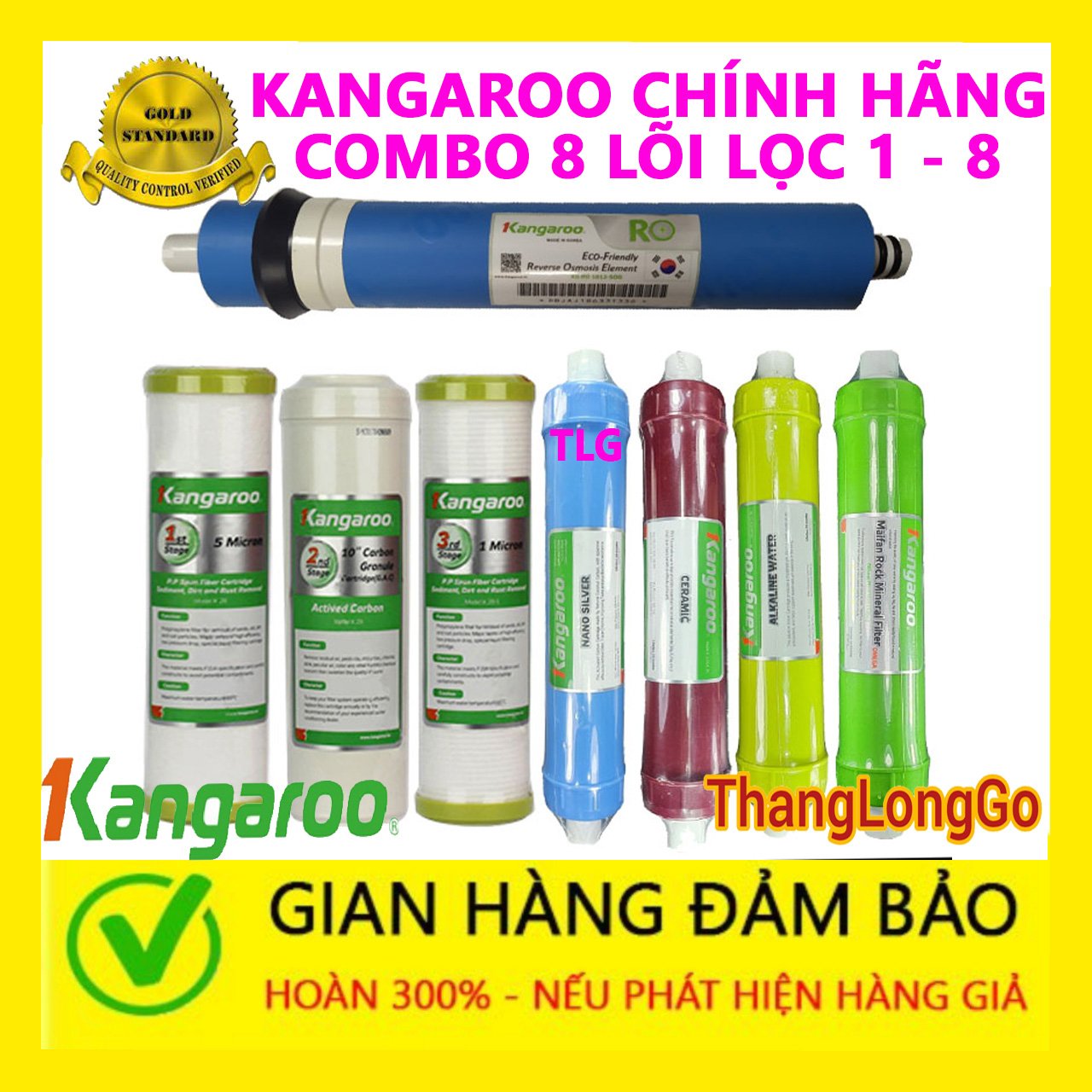 COMBO 8 LÕI LỌC NƯỚC KANGAROO | GỒM BỘ 123 - RO - NANO - CERAMIC - ALKALINE - MAIFAN