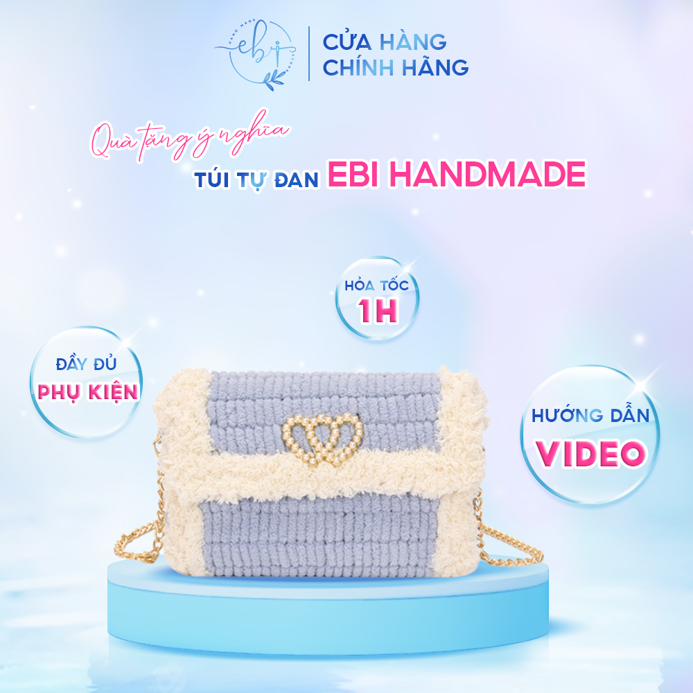 [Có Video HD] Túi Handmade Tự Đan Viền Xù Mác Trái Tim, Set Nguyên Liệu Làm Túi DIY, Tặng Bạn Gái Ý Nghĩa - EB73