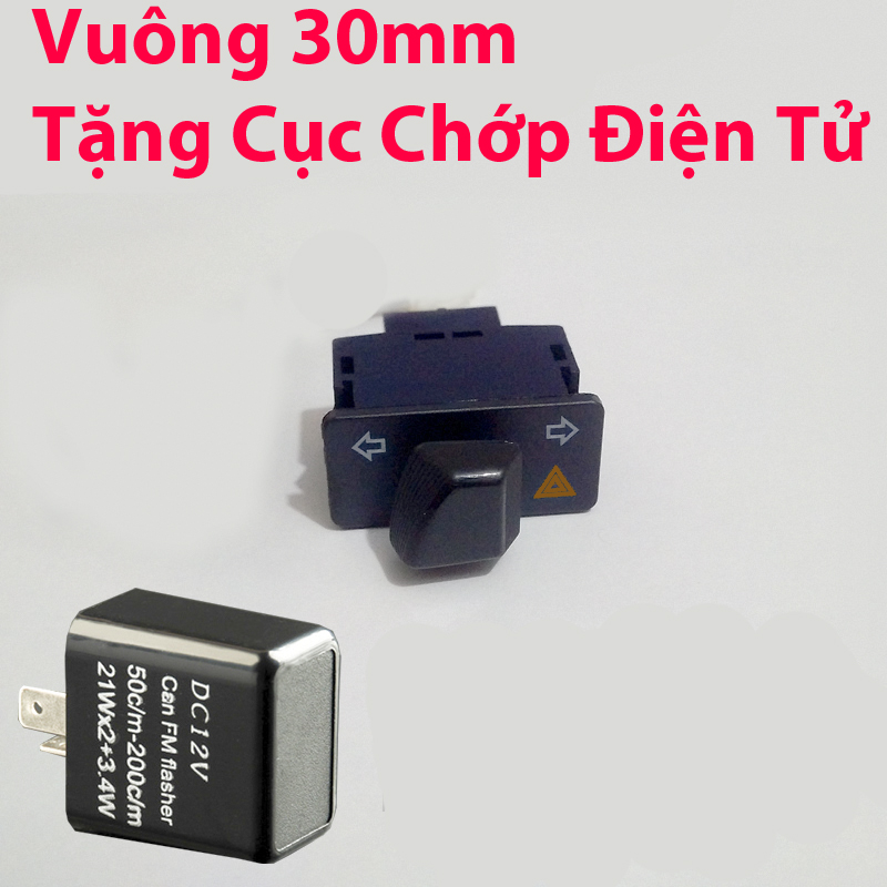 Công Tắc nháy 4 Bóng Xi Nhan cho xe Wave, Dream, Future, Air Blade, Vision, Lead + Tặng cục chớp Điện Tử, Vuông 30mm
