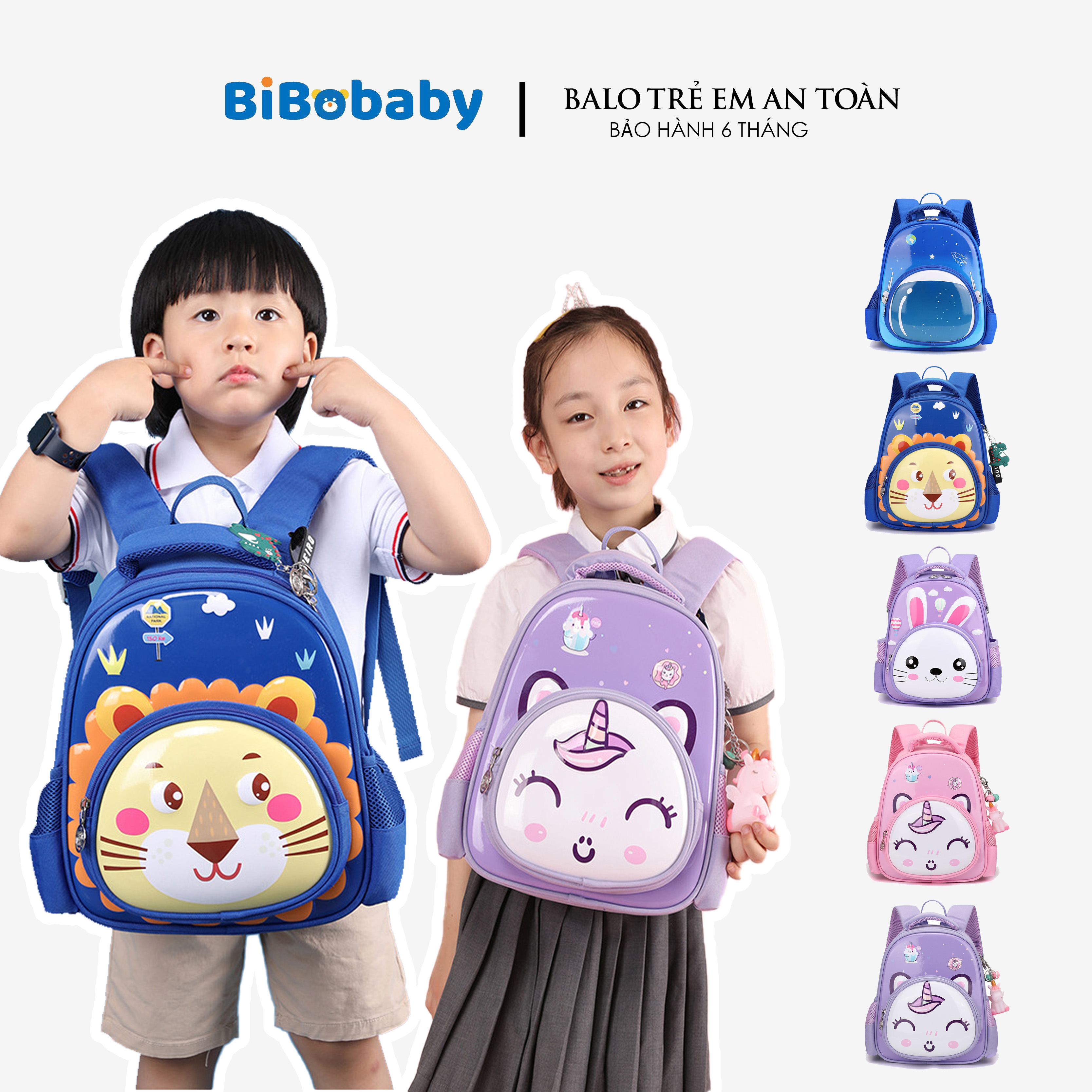 Balo cho bé tiểu học họa tiết in hình thú 3D nổi ngộ nghĩnh dễ thương đáng yêu Bibobaby 2872