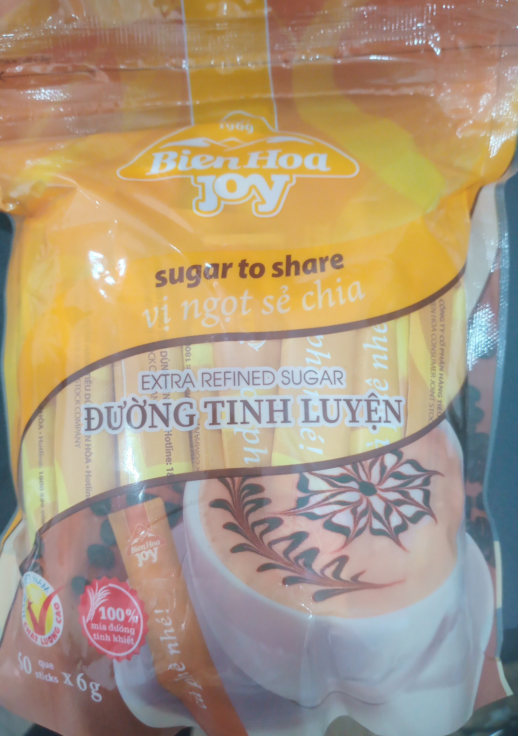Đường Que Tinh Luyện Đường Que Cà Phê Biên Hòa Joy 300g  gói gồm 50 que x