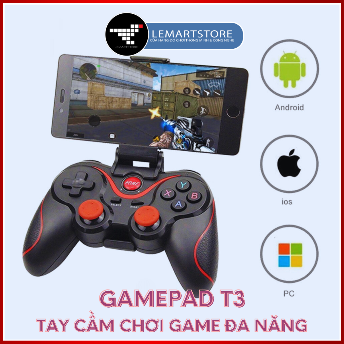 Tay cầm chơi game Bluetooth+ 2.4G Wireless không dây đa năng cho cả Điện thoại, tivi box, smart TV và máy tính GAMEPAD T3